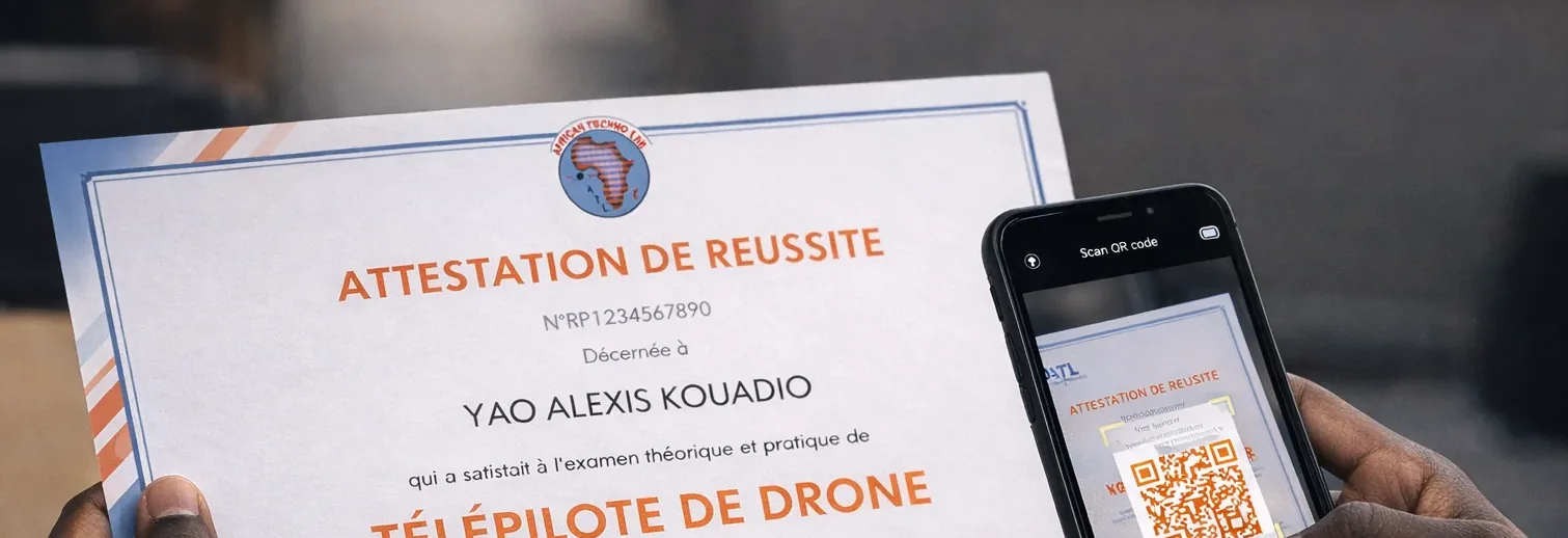 Attestation de télépilote portant son QR code de vérification